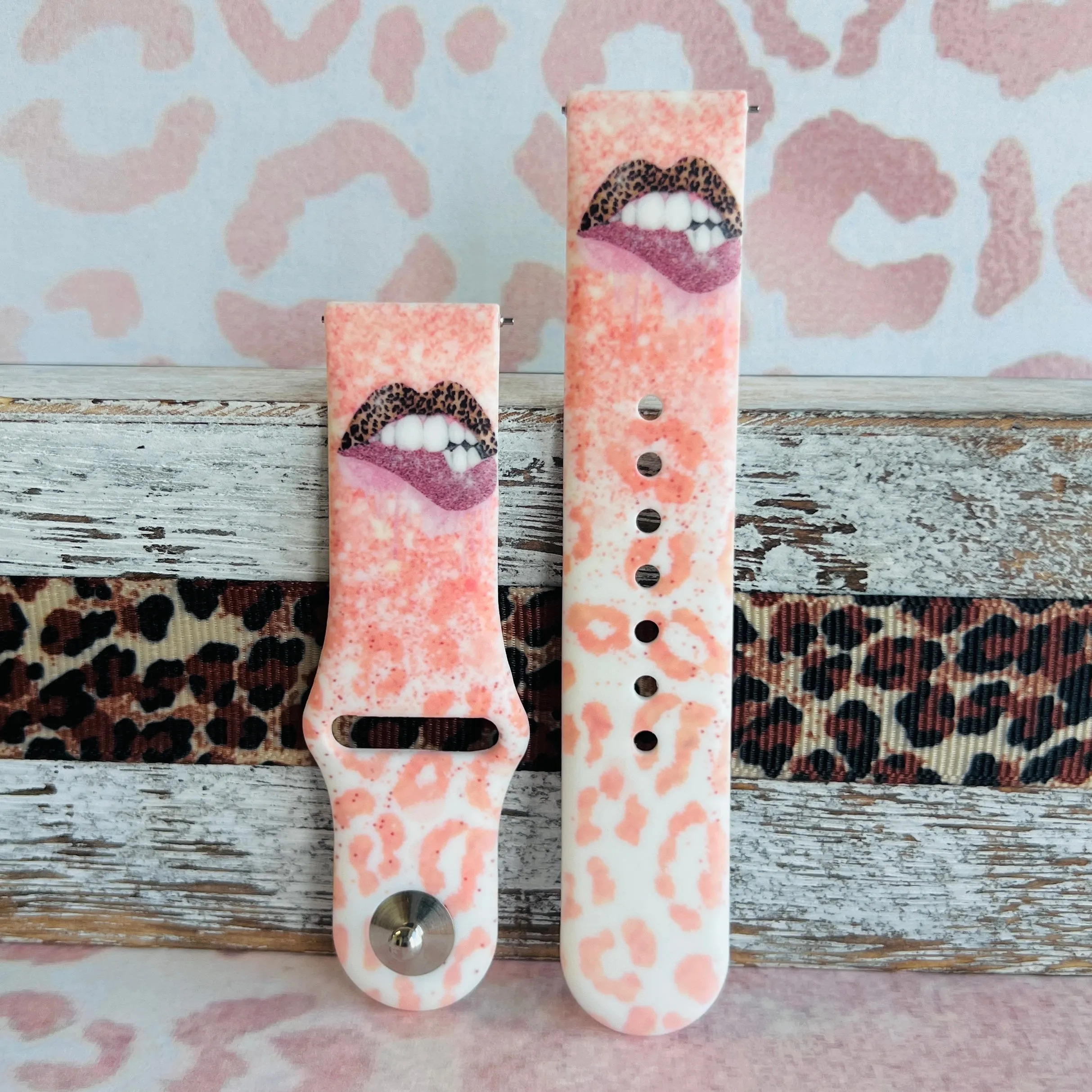 Leopard Blush Kisses Print Silicone Band For Samsung Watch