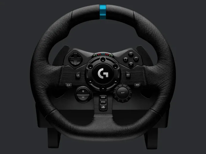 Logitech G923 Racing Wheel and Pedals, TRUEFORCE 1000 Hz Force Feedback, Dual Clutch Launch Control, Genuine Leather Wheel Cover for PS5, PS4, PC