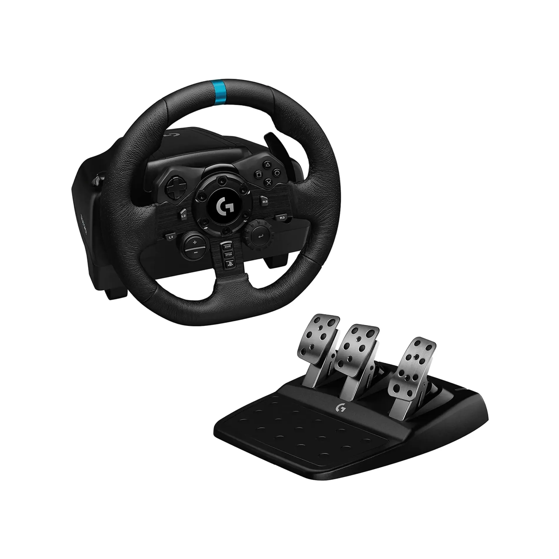 Logitech G923 Racing Wheel and Pedals, TRUEFORCE 1000 Hz Force Feedback, Dual Clutch Launch Control, Genuine Leather Wheel Cover for PS5, PS4, PC