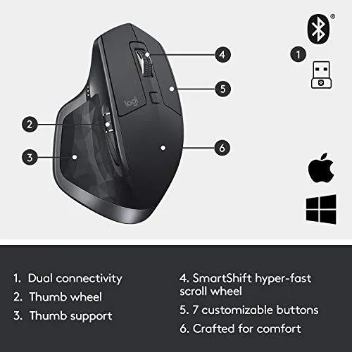 Logitech MX Master 2S Wireless Mouse with FLOW Cross-Computer Control and File Sharing for PC and Mac