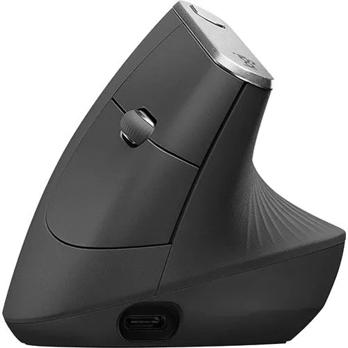 Logitech MX Vertical Advanced Ergonomic Mouse, Optical, Cable/Wireless, Bluetooth/Radio Frequency, USB, 4000 DPI, Graphite-  910-005447