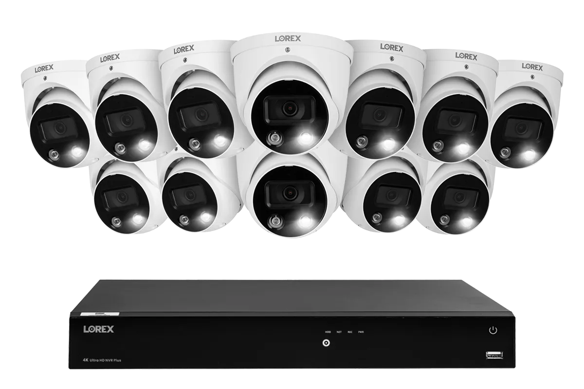 Lorex Fusion 4K (16 Camera Capable) 3TB Wired NVR System with Dome Cameras Featuring Smart Deterrence and Two-Way Talk