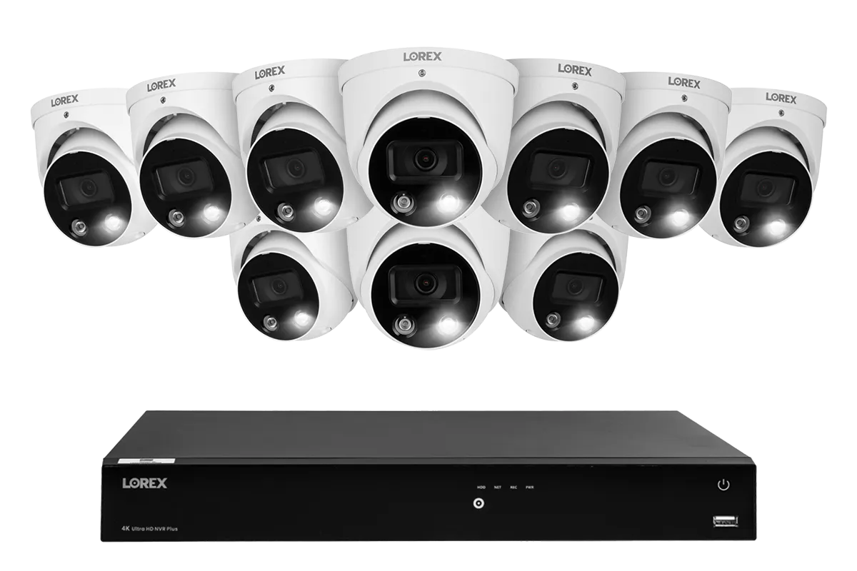 Lorex Fusion 4K (16 Camera Capable) 3TB Wired NVR System with Dome Cameras Featuring Smart Deterrence and Two-Way Talk