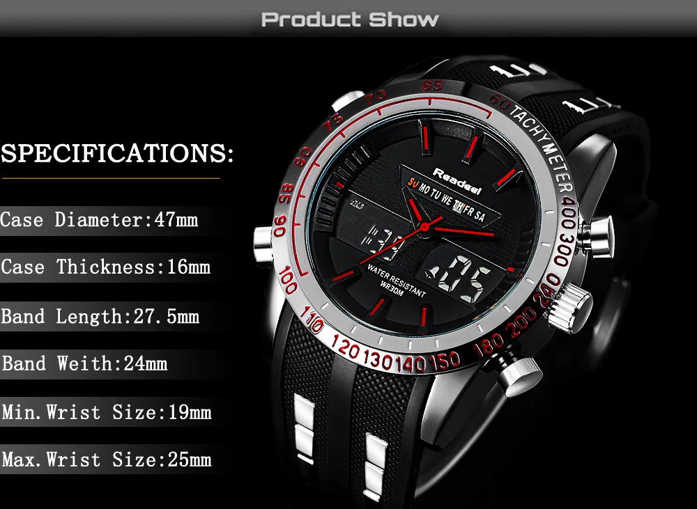 Luxury Mens Sports Waterproof LED Digital Quartz Men Military Wrist Watch