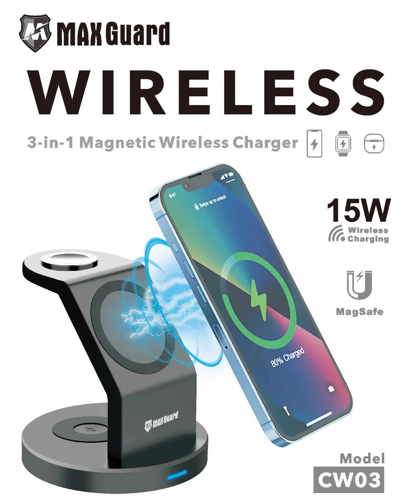 MaxGuard CW03 3-in-1 Magnetic Wireless Charger