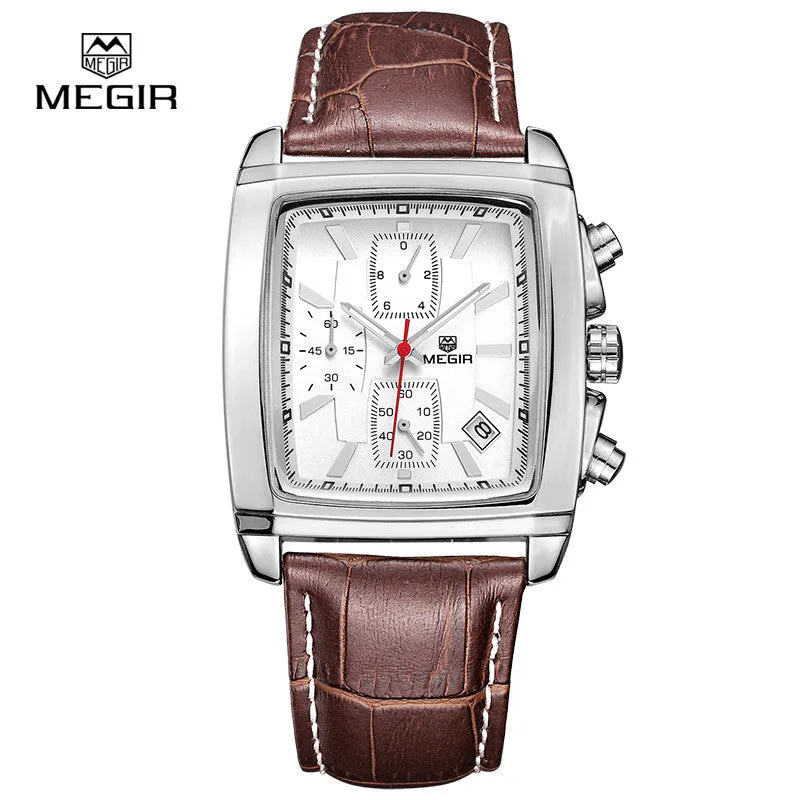 MEGIR new casual brand watches men hot fashion sport wristwatch man chronograph leather watch for male luminous calendar hour