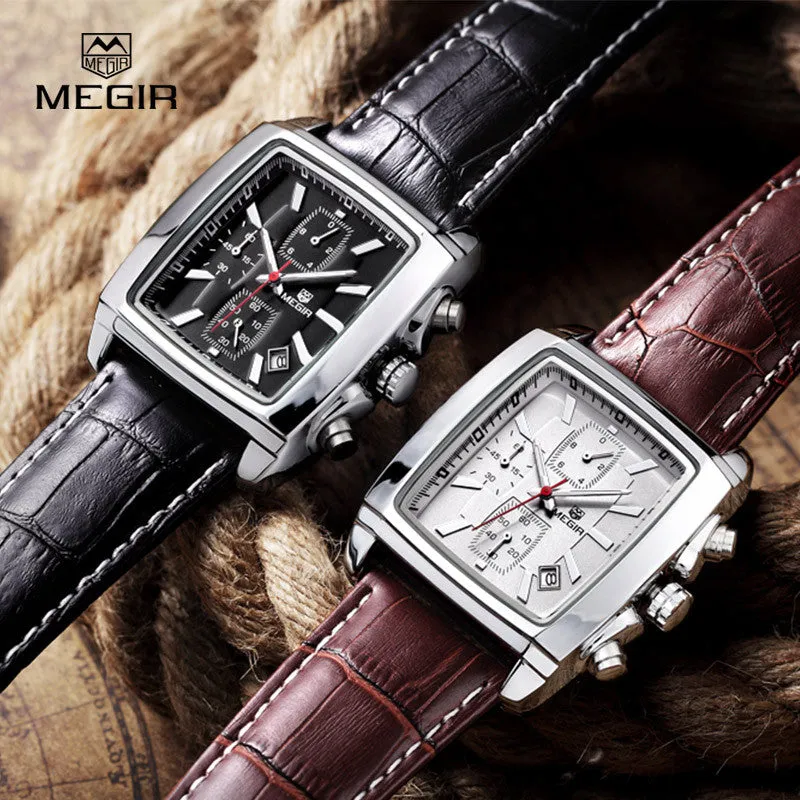 MEGIR new casual brand watches men hot fashion sport wristwatch man chronograph leather watch for male luminous calendar hour