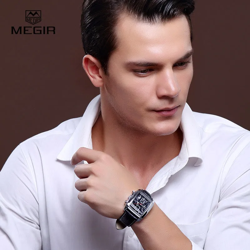 MEGIR new casual brand watches men hot fashion sport wristwatch man chronograph leather watch for male luminous calendar hour