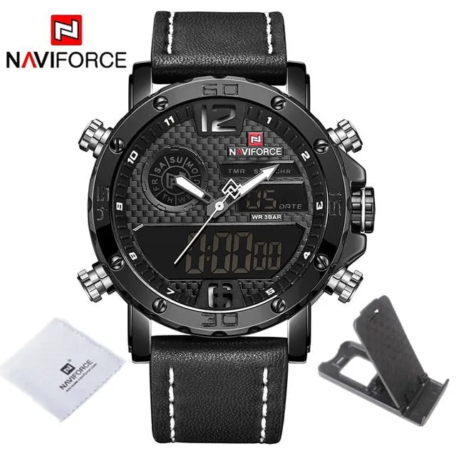 Mens Watches To Luxury Brand Men Leather Sports Watches NAVIFORCE Men's Quartz LED Digital Clock Waterproof Military Wrist Watch