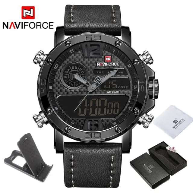 Mens Watches To Luxury Brand Men Leather Sports Watches NAVIFORCE Men's Quartz LED Digital Clock Waterproof Military Wrist Watch