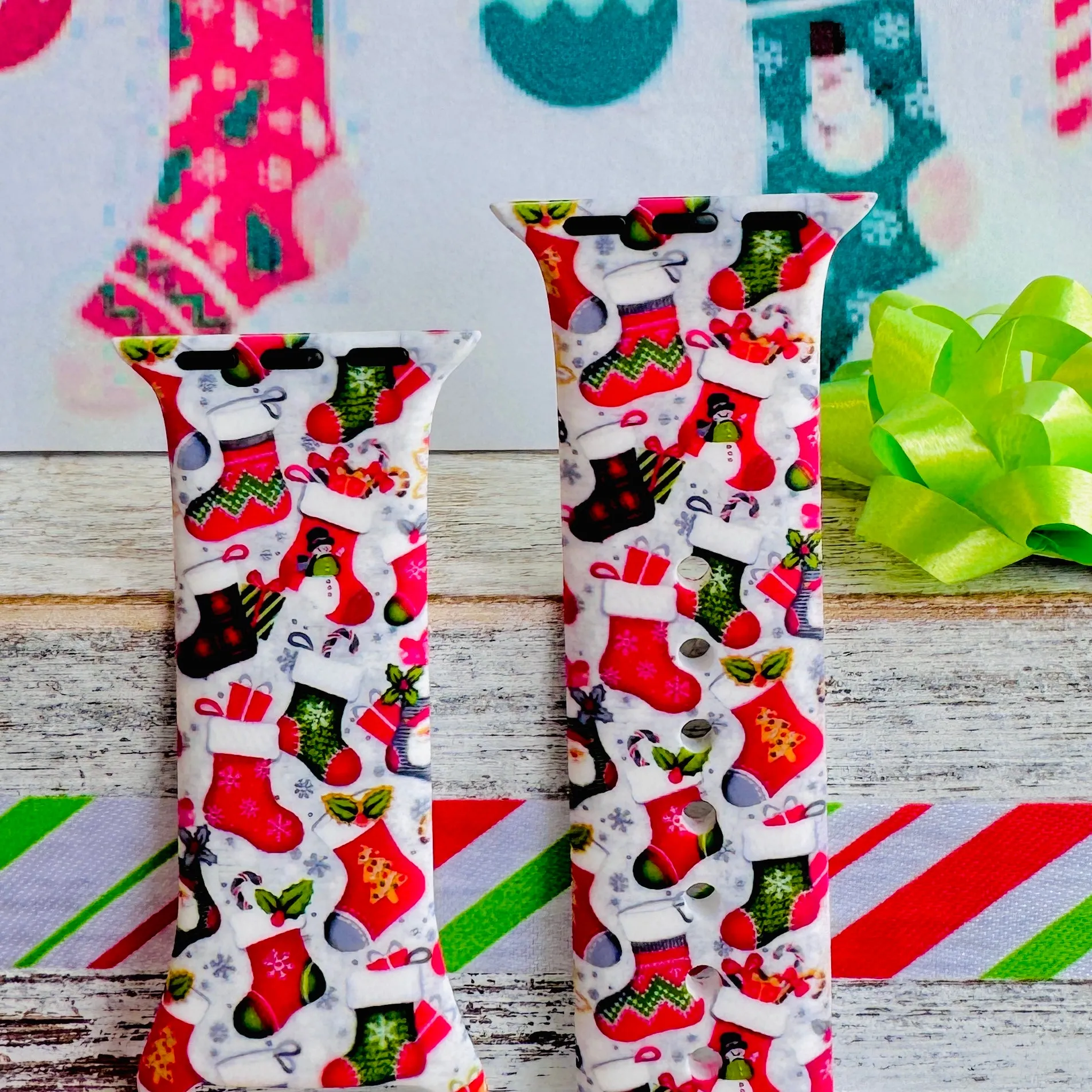 Merry Little Stockings Print Silicone Band For Apple Watch