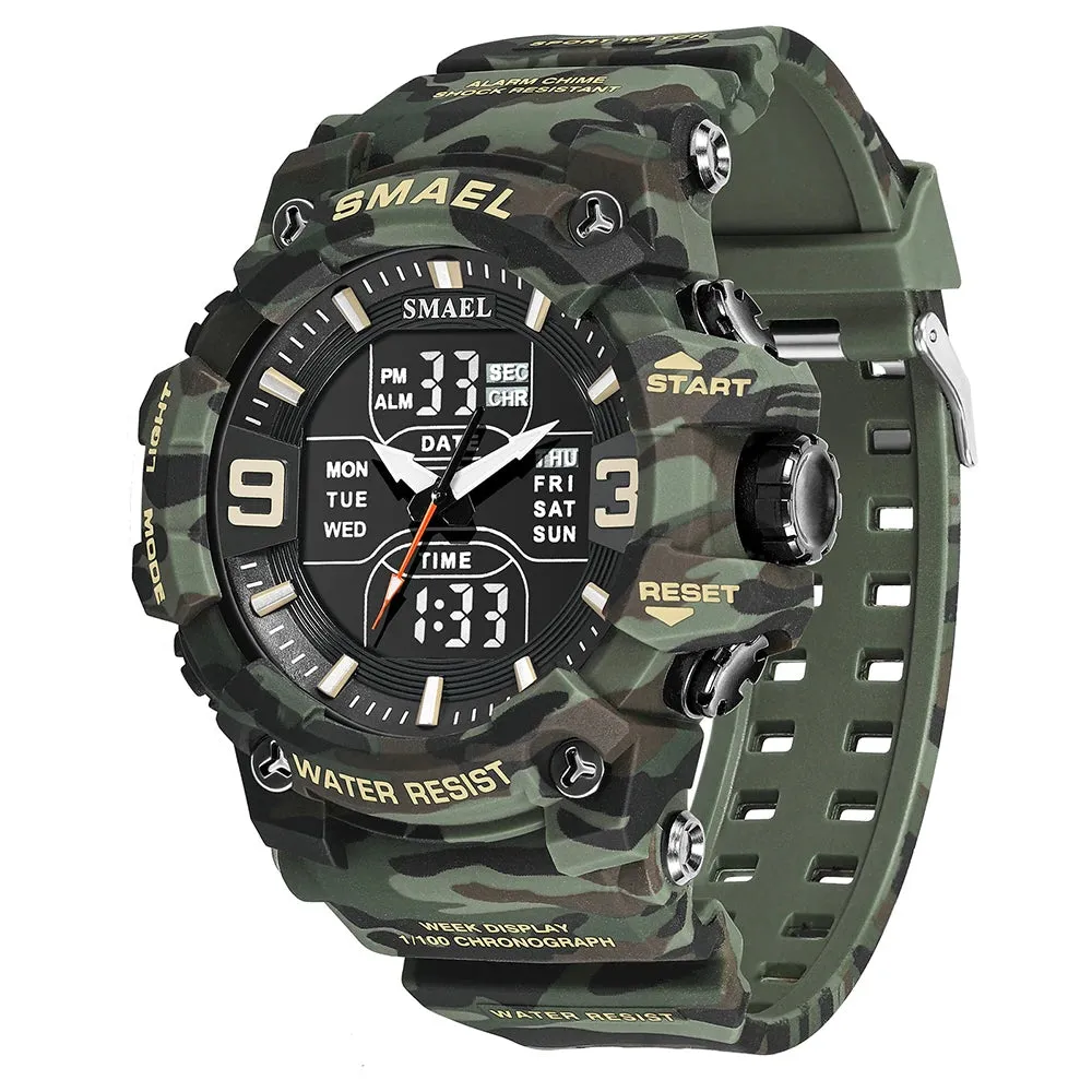 Military Watches Men Sport  Watch Waterproof Alarm Clock Dual Time Wristwatches Digital 8049B Army Watches Military