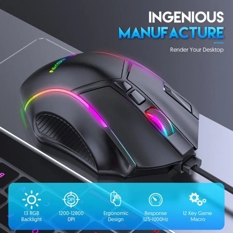 MKESPN X15 High-Performance RGB Wired Gaming Mouse with 12 Programmable Buttons and 12800 DPI