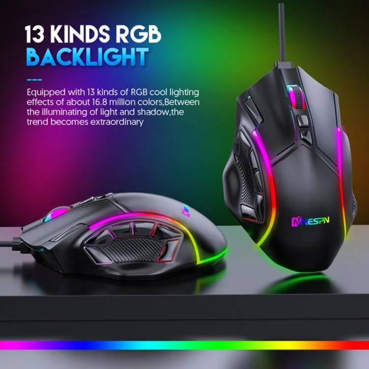 MKESPN X15 High-Performance RGB Wired Gaming Mouse with 12 Programmable Buttons and 12800 DPI