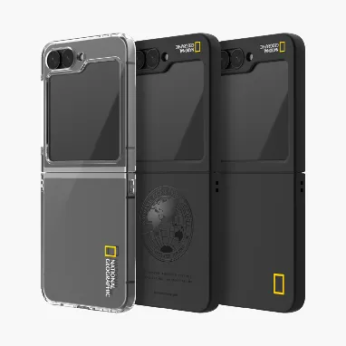 Nat Geo Galaxy Z Flip 6 Back Cover Case | Front Glass Slim Fit Case - Yellow Border (Black)