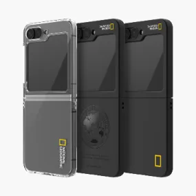 Nat Geo Galaxy Z Flip 6 Back Cover Case | Front Glass Slim Fit Case - Yellow Border (Black)