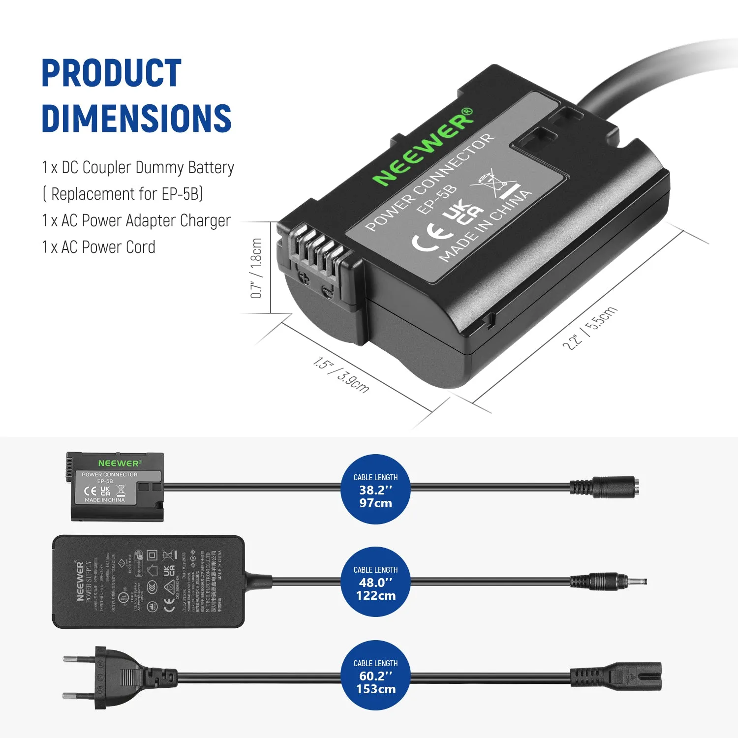 NEEWER EP-5B/EN-EL15 Nikon Replacement Dummy Battery Charger Set