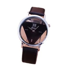 New Fashion Trendy High quality Inverted Triangle Women dress watch Rounded Wristwatches for unisex men leather strap watch