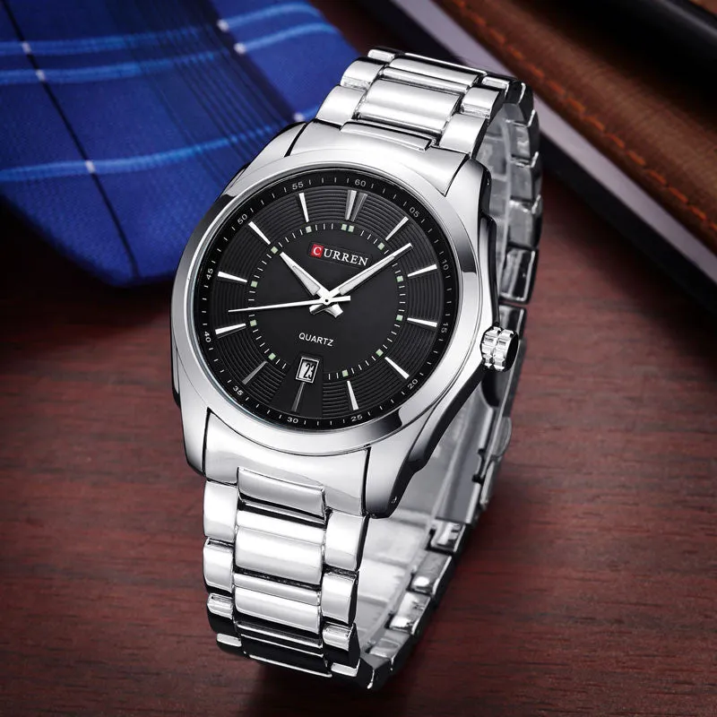 New Luxury Brand CURREN Casual Watches Men Quartz Watch Silver Full Steel Black Dial Waterproof Men's Sport Wristwatches