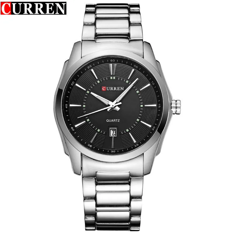 New Luxury Brand CURREN Casual Watches Men Quartz Watch Silver Full Steel Black Dial Waterproof Men's Sport Wristwatches