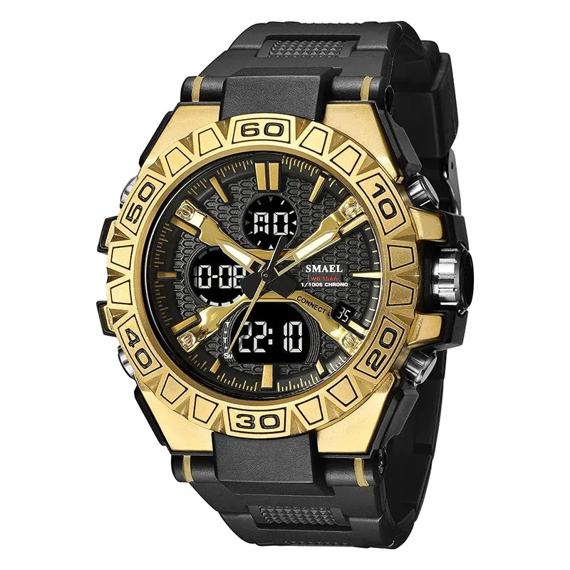 New Men Fashion Watches Quartz Watch Waterproof 50M Man Digital Watch Led 8071 Smael Brand Watch Military Sports Dual Display