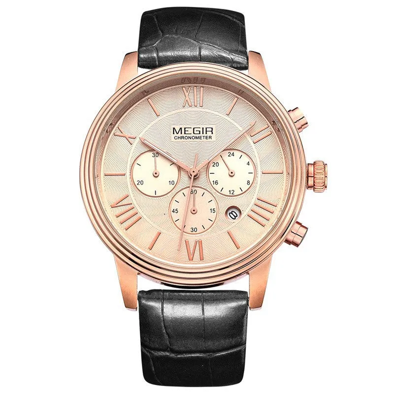 Orginal MEGIR Chronograph 6 Hands 24 Hours Function Men Top Luxury Brand Watch Genuine Leather Men Business Watch Casual Watch