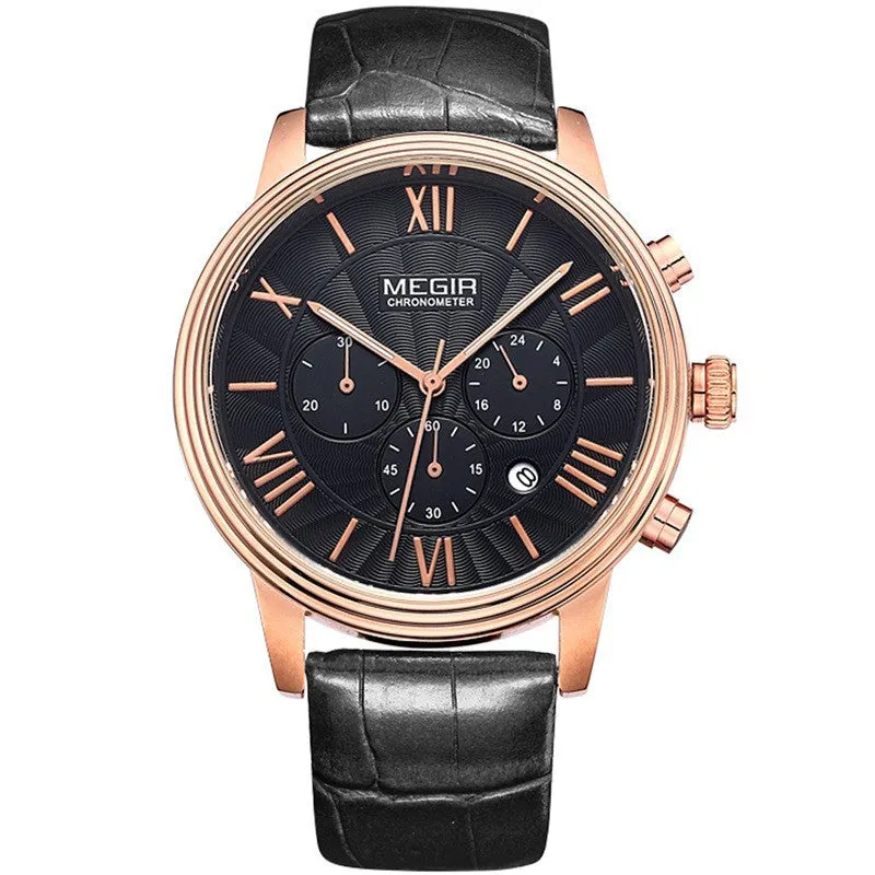 Orginal MEGIR Chronograph 6 Hands 24 Hours Function Men Top Luxury Brand Watch Genuine Leather Men Business Watch Casual Watch