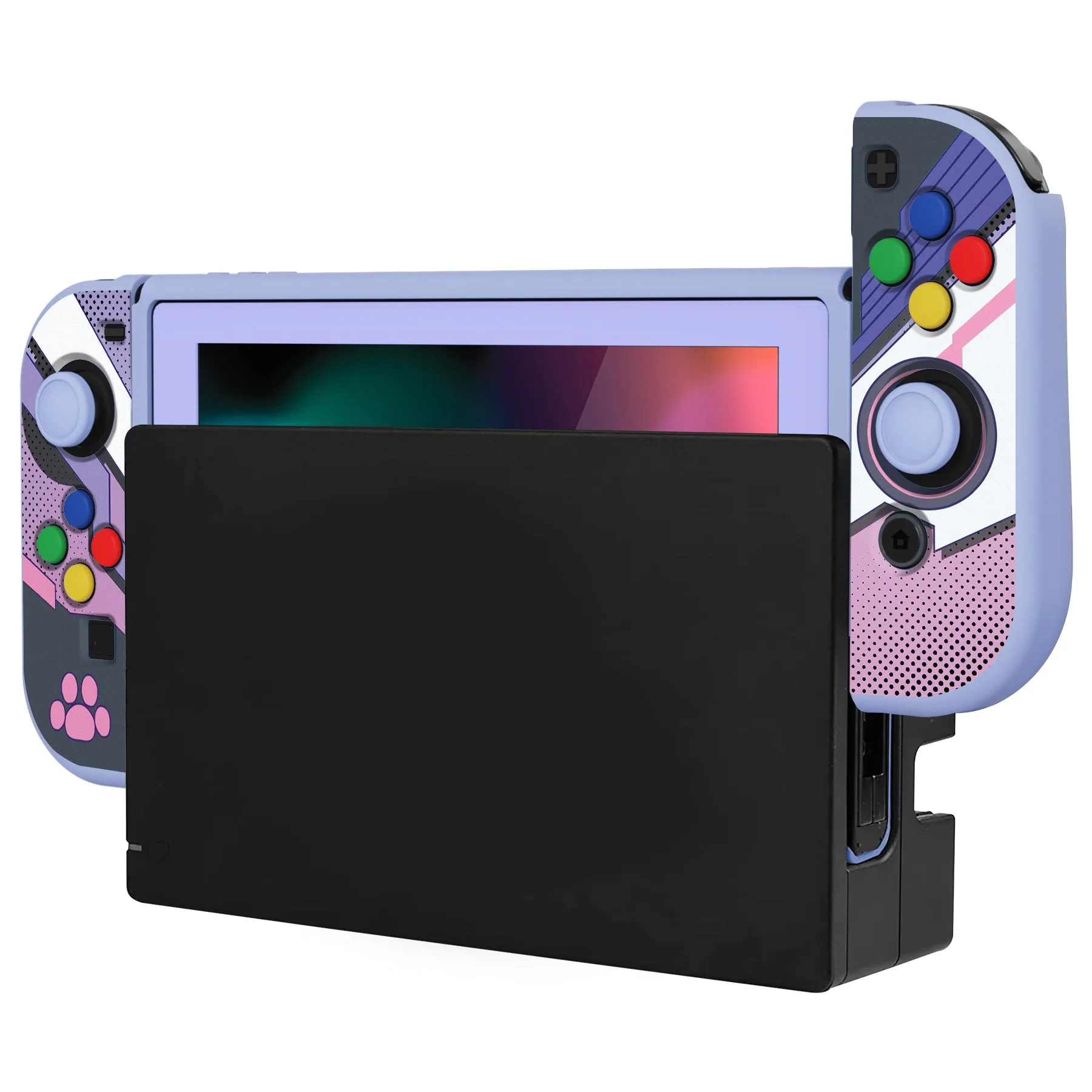 PlayVital ZealProtect Soft Protective Case for Nintendo Switch, Flexible Cover for Switch with Tempered Glass Screen Protector & Thumb Grips & ABXY Direction Button Caps - Neko Mecha - RNSYV6036