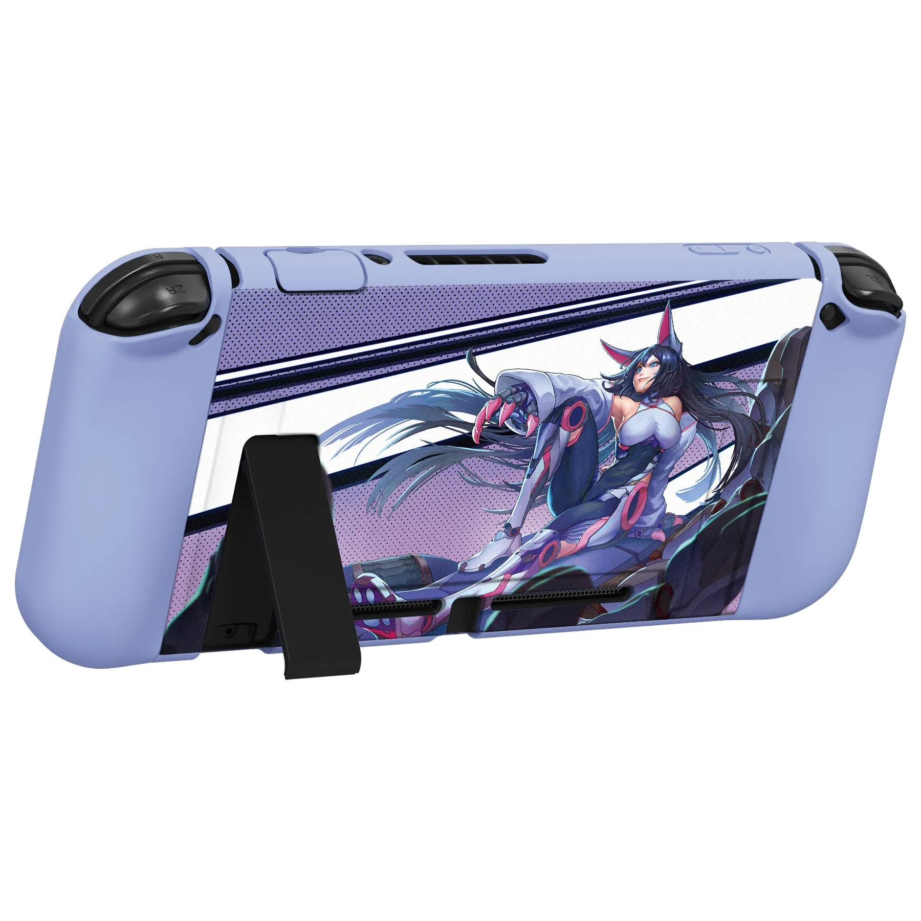 PlayVital ZealProtect Soft Protective Case for Nintendo Switch, Flexible Cover for Switch with Tempered Glass Screen Protector & Thumb Grips & ABXY Direction Button Caps - Neko Mecha - RNSYV6036