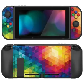 PlayVital ZealProtect Soft Protective Case for Nintendo Switch, Flexible Cover Protector for Nintendo Switch with Tempered Glass Screen Protector & Thumb Grip Caps & ABXY Direction Button Caps - Colorful Triangle - RNSYV6005