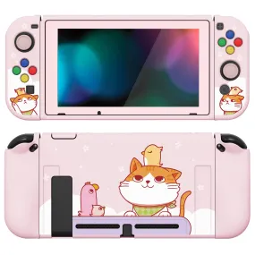 PlayVital ZealProtect Soft Protective Case for Nintendo Switch, Flexible Cover Protector for Nintendo Switch with Tempered Glass Screen Protector & Thumb Grip Caps & ABXY Direction Button Caps - Kitten & Chicken - RNSYV6008