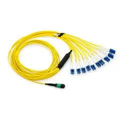 Plenum Fiber Optic Cable, 40 Gigabit Ethernet QSFP 40GBase-SR4 to MTP(MPO)/LC (4 Duplex LC) 24 inch Breakout Cable, OM3, 50/125, 15 meter