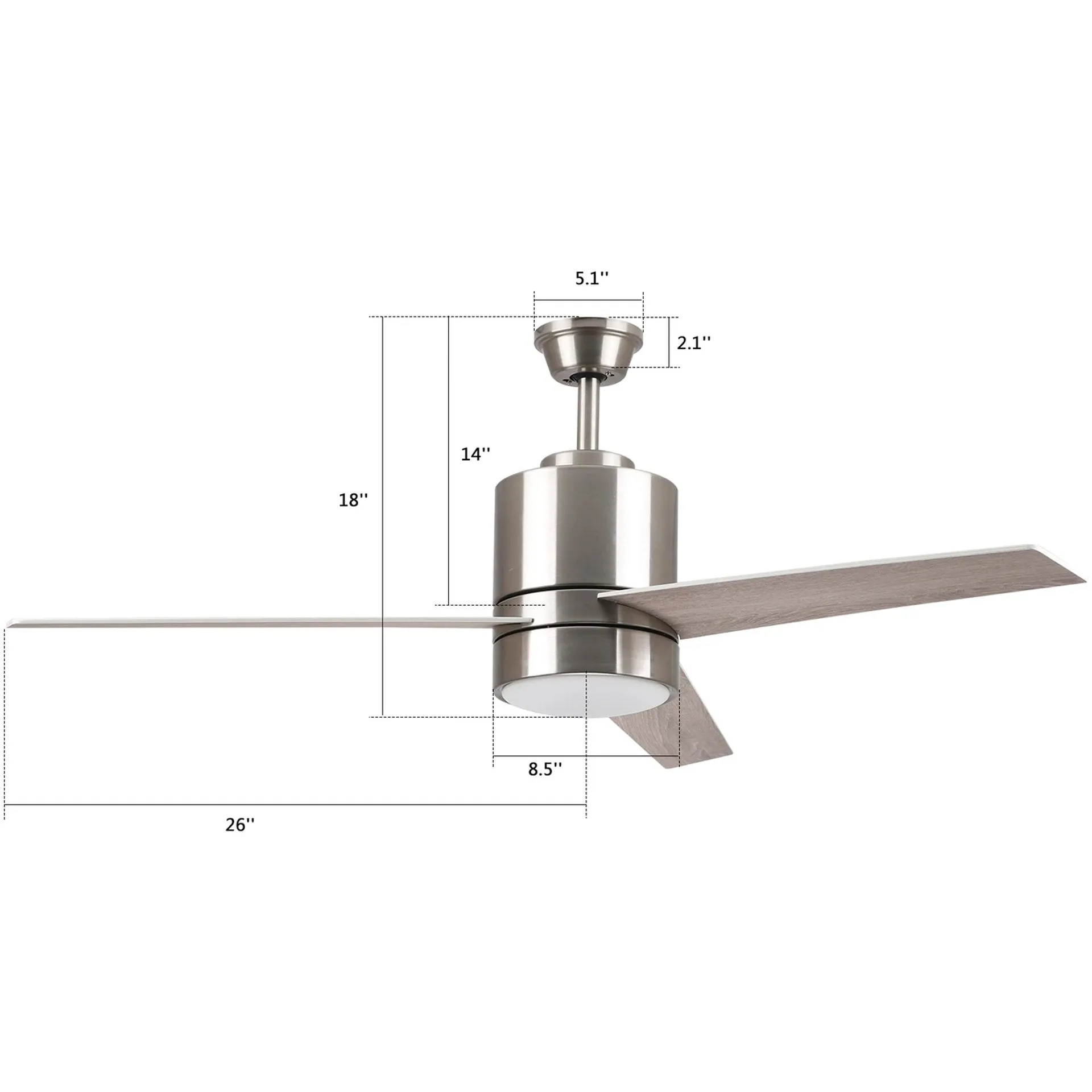 RAIDEN 52 inch 3-Blade Smart Ceiling Fan with LED Light Kit & Smart Wall Switch - Silver/Wood Pattern