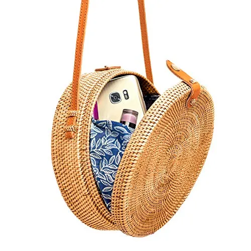 Rattan Bags for Women - Handmade Wicker Woven Purse Handbag Circle Boho Bag Bali