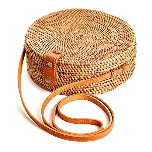 Rattan Bags for Women - Handmade Wicker Woven Purse Handbag Circle Boho Bag Bali