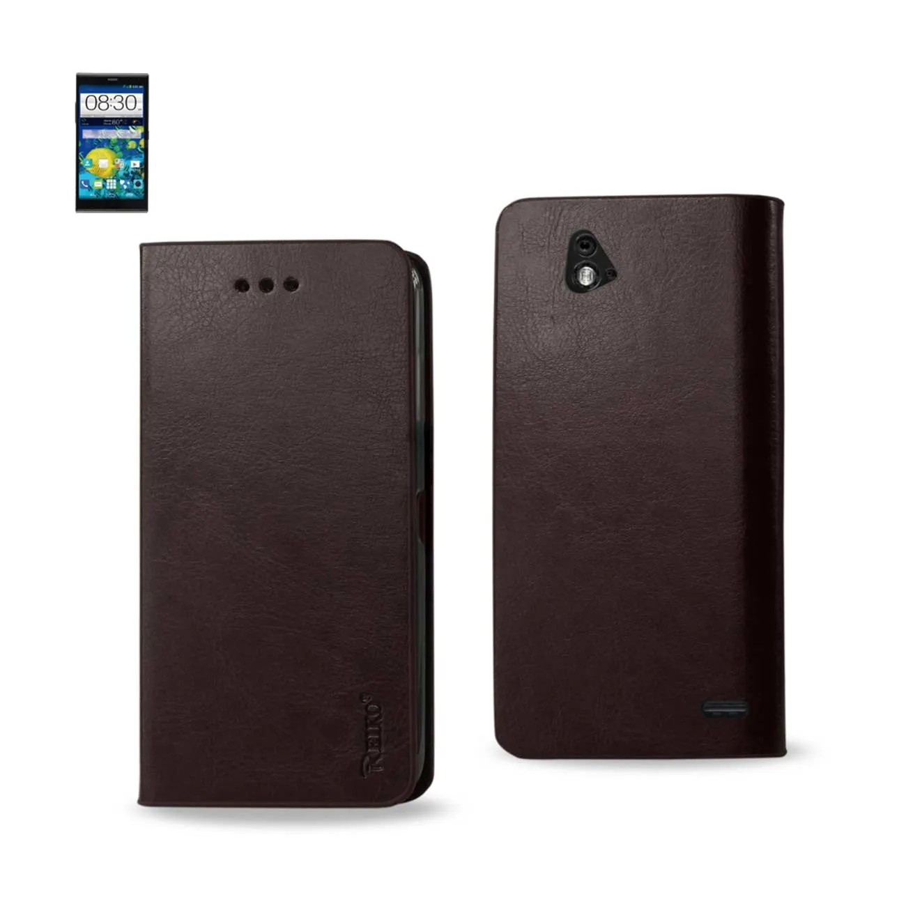 REIKO ZTE GRAND X MAX FLIP FOLIO CASE WITH CARD HOLDER IN BROWN