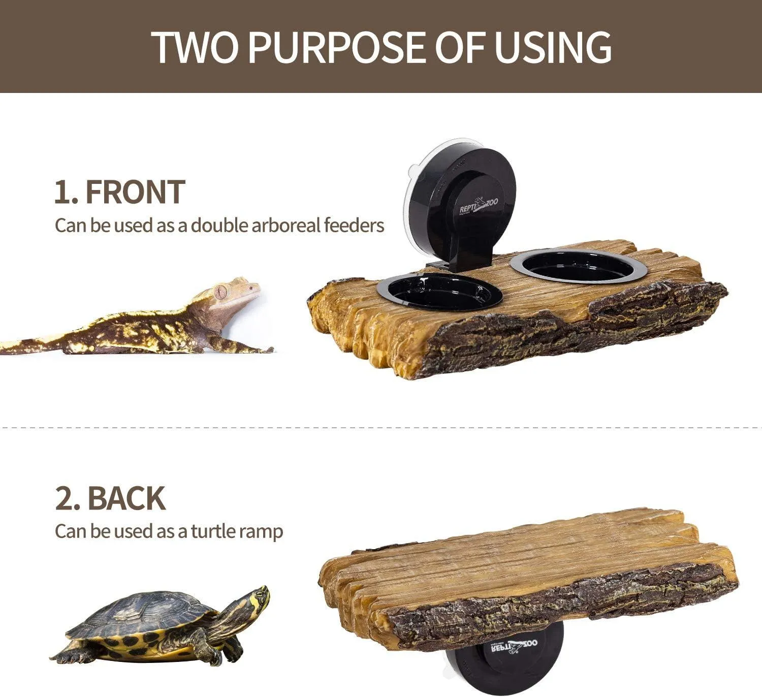 REPTI ZOO Turtle Basking Platform or Reptile Feeding Ledge with Suction Cup