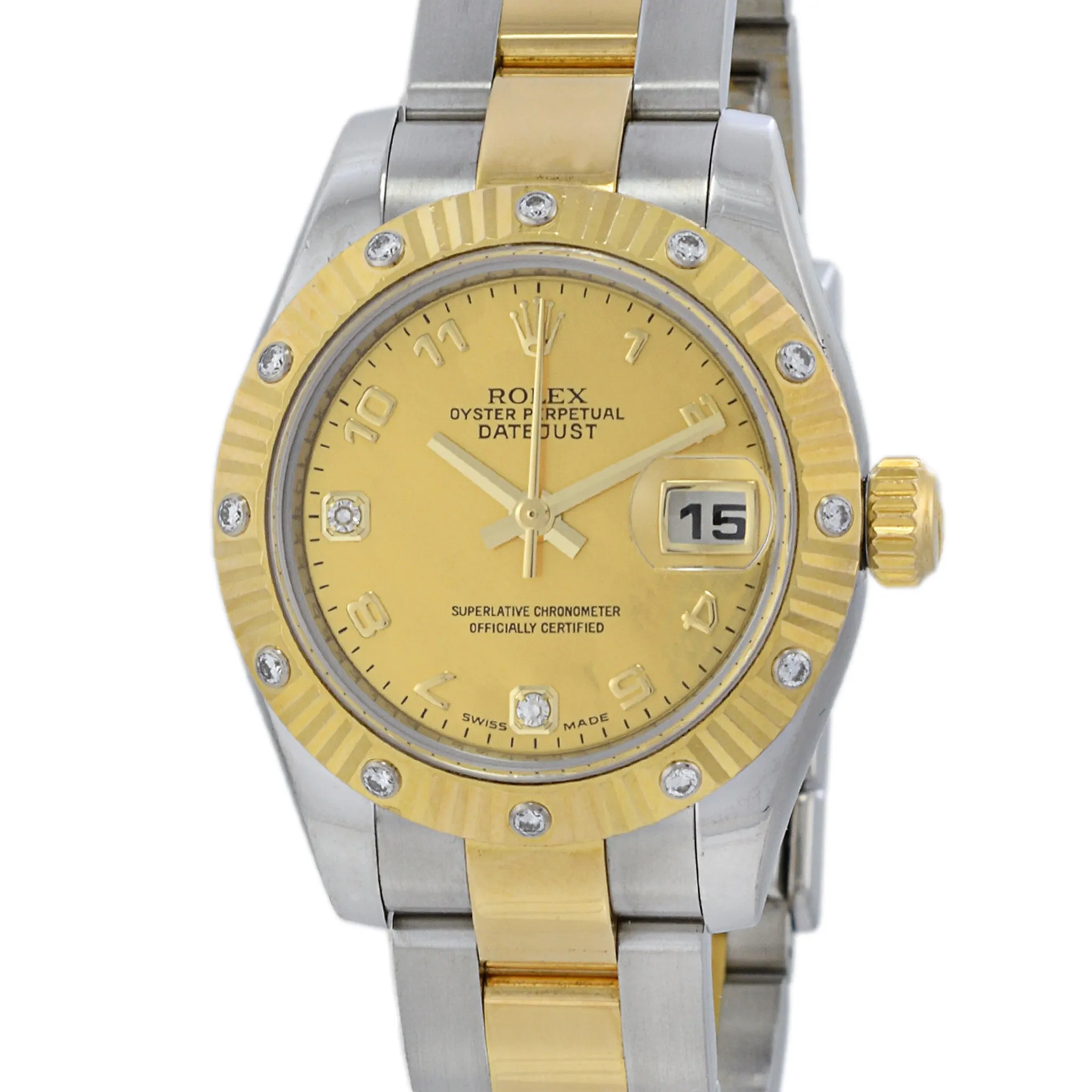 Rolex Lady Datejust 26mm Steel and 18K Yellow Gold Factory Set Diamond Bezel and Dial