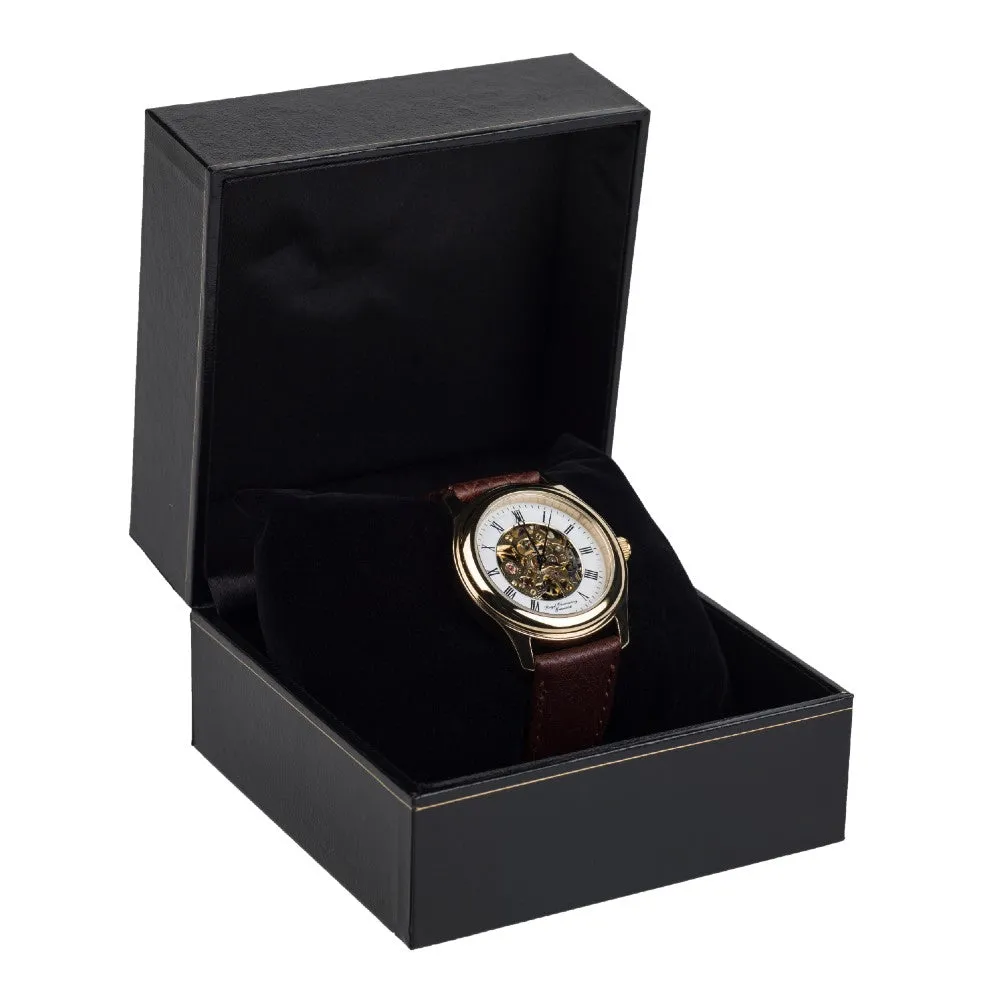 Royal Observatory Greenwich Skeleton Gold Plate Watch with Brown Strap