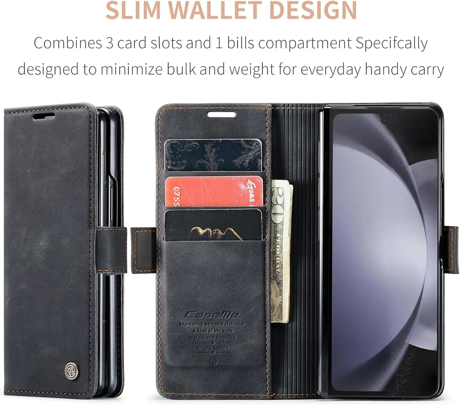 Samsung Galaxy Z Fold 5 Classic Design Leather Flip Card Holder Slot Shockproof Protective Cover