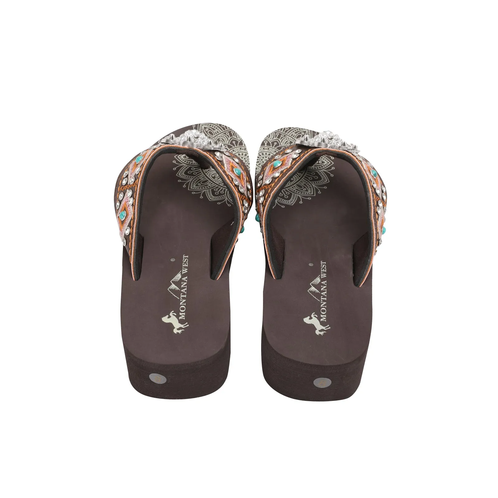 SE107-S001  Mandala Silver Floral Rhinestones Concho Embroidered Wedge Flip-Flop By Case (12Pairs/Case)