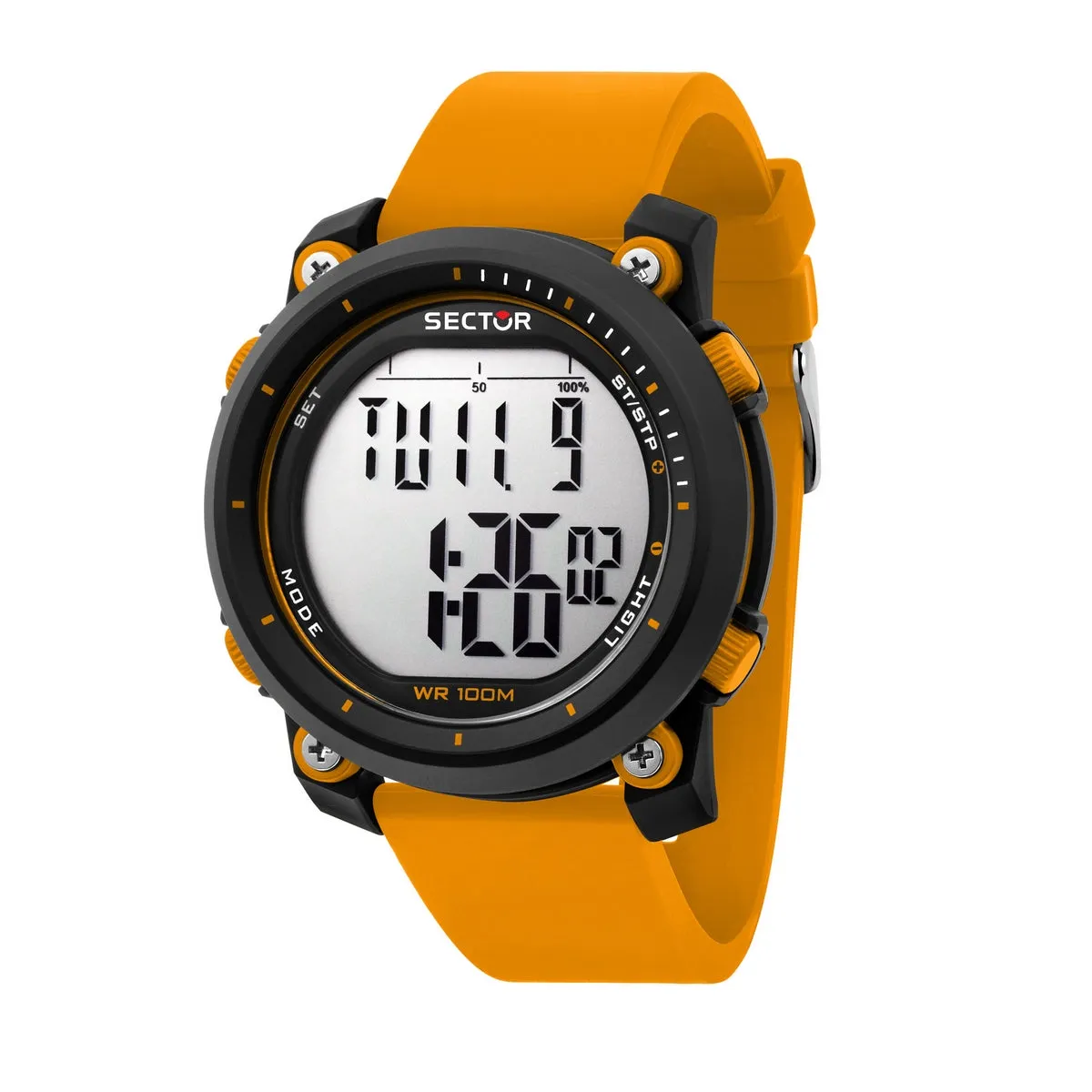 sector expander ex-38 45mm digital orange silicone strap watch