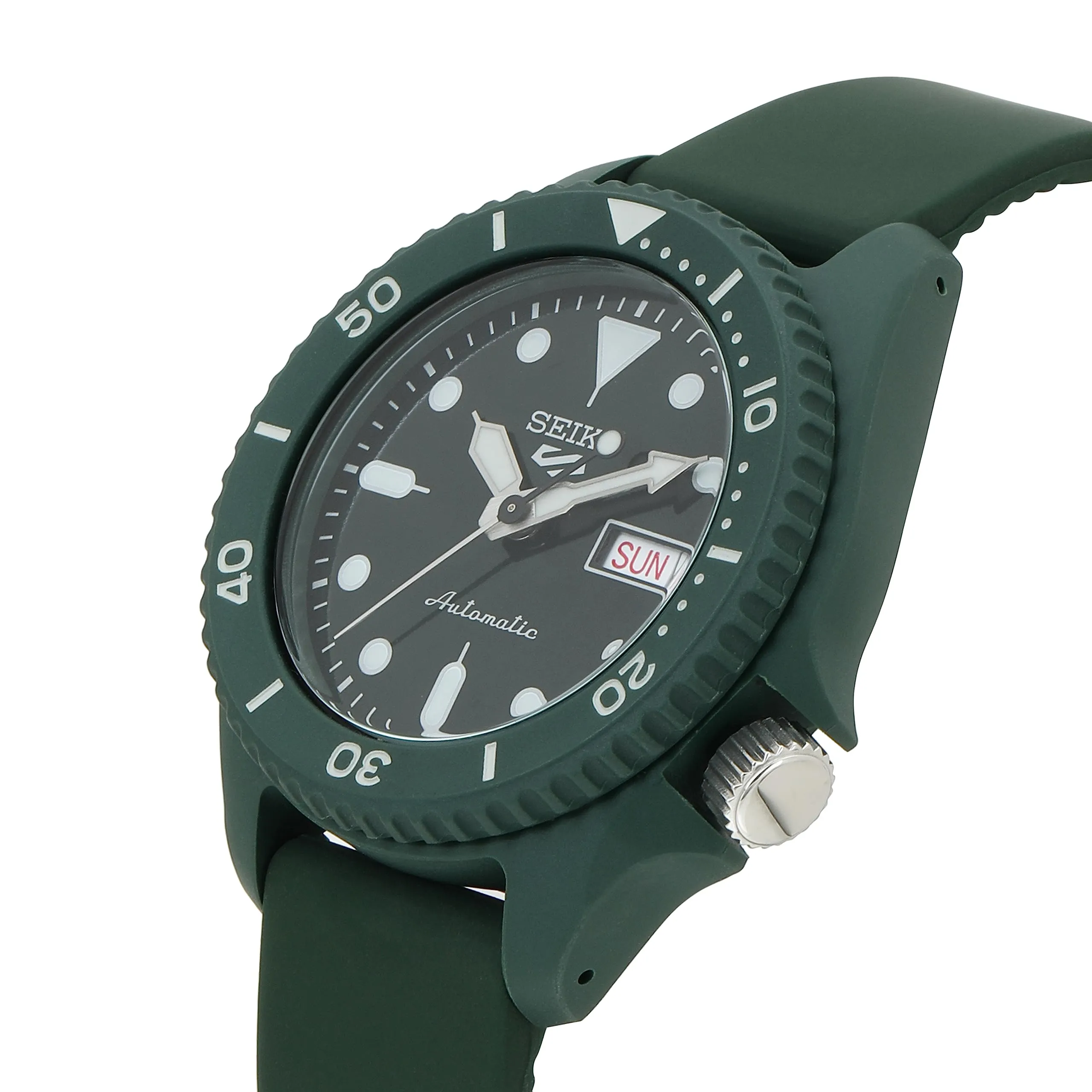 Seiko 5 Sports - SRPG83K1 for Men, Analog, Stainless Steel, Silver dial Watch, Green Strap