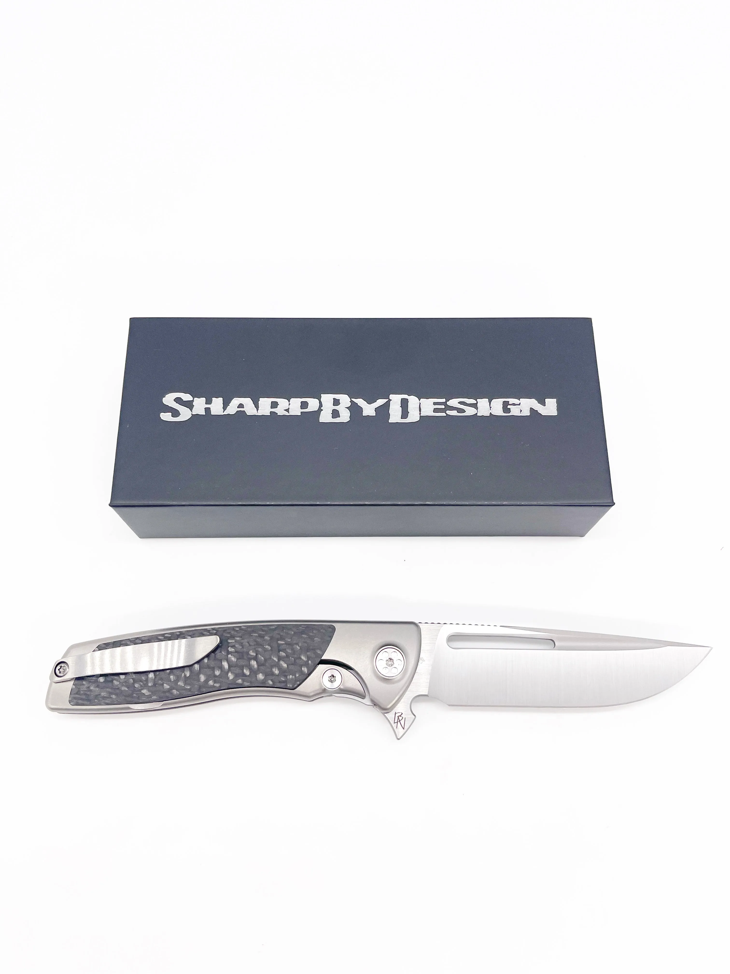 SharpByDesign Mini Evo Folding Knife Weave Carbon Fiber Handles Drop Point M390