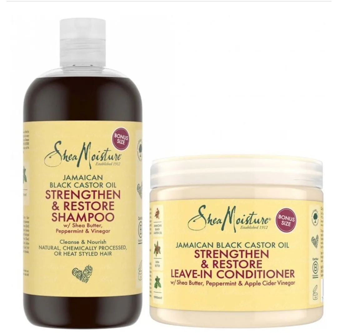 SHEA MOISTUREJamaican Black Castor Oil Strengthen & Restore Shampoo 473ml & Leave-In Conditioner 454g Twin