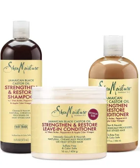 SHEA MOISTUREJamaican Black Castor Oil Strengthen & Restore Shampoo 473ml & Leave-In Conditioner 454g Twin