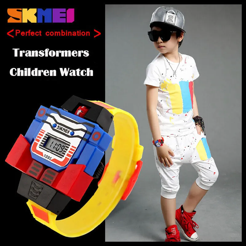 SKMEI Kids LED Digital Children Watch Cartoon Sports Watches Relogio Relojes Robot Transformation Toys Boys Wristwatches