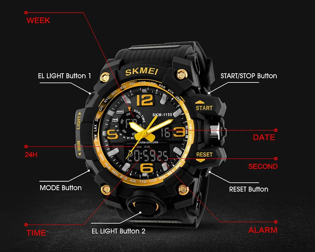 SKMEI Luminous Water Resistant Digital Analog Watch 1155