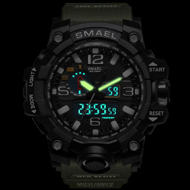 SMAEL Brand Men Sports Watches Dual Display Analog Digital LED Electronic Quartz Wristwatches Waterproof Swimming Military Watch