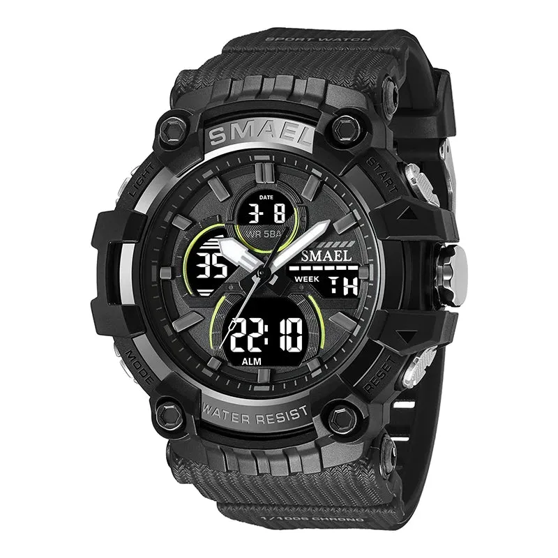 SMAEL Brand Sport Watch Men Quartz Wristwatches Waterproof Dual Time Display Military Army Green Male Clock 8079 Mens Watches